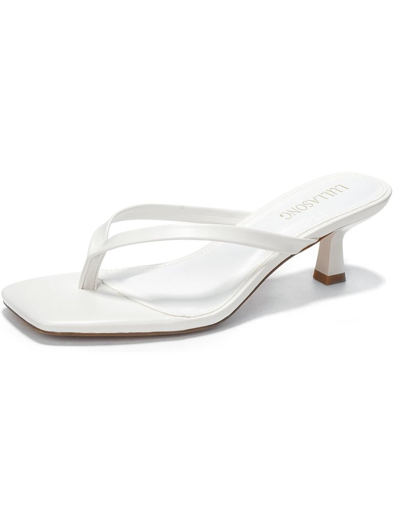 Women's White Kitten Heels Sandals Square Open Toe Flip Flop Heels 1.8-2 Inch
